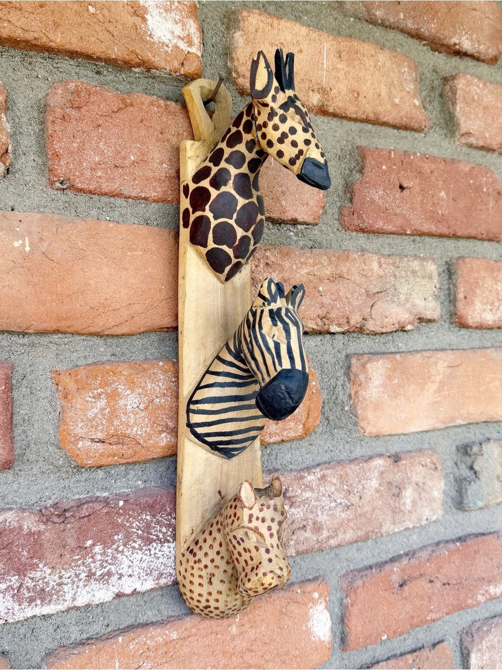 Hand carved in Kenya African Animals Hanging Wall Art Decor Native Wood- Natural